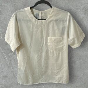 Lands’ End cream colored short sleeve blouse front pocket size 12 made in USA